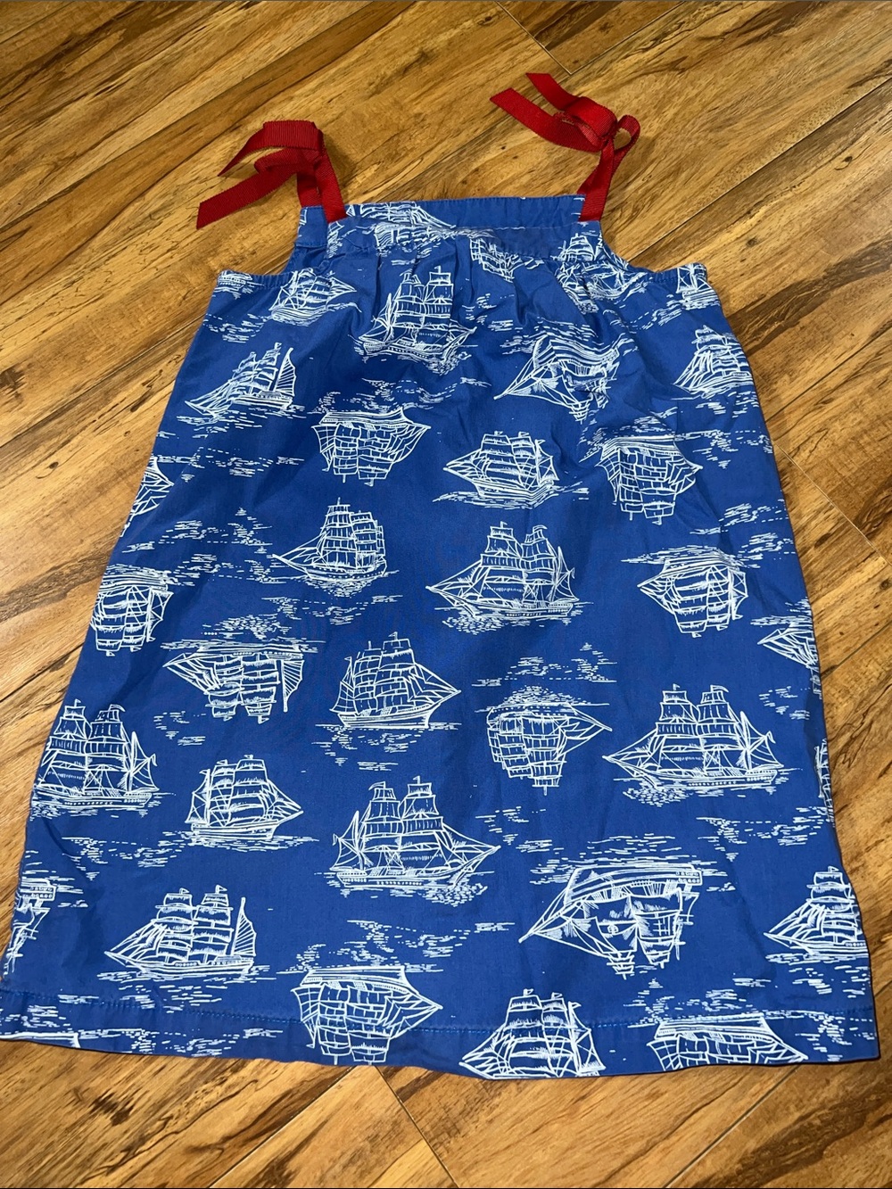 Hanna Andersson Blue Ship-Print Sundress with Red Tie Straps Size 4T